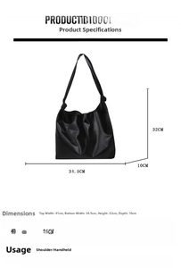 Detailed size parameters of the black PU leather tote bag with knotted shoulder strap