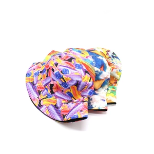 3D printed tie-dye bucket hats with colorful abstract painting patterns for women