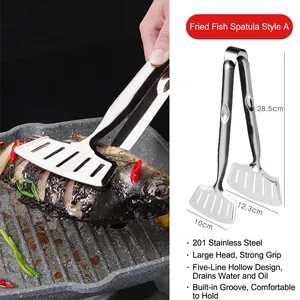 Stainless steel fish spatula tongs for frying fish and steak with a slotted design