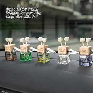 Square Glass Car Air Vent Perfume Bottle Empty Refillable Aromatherapy Diffuser Wood Lid Clip Auto Interior Accessory