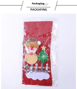 Burlap Christmas wine bottle cover featuring snowman and tree in product packaging