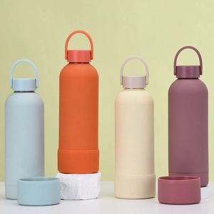 Insulated stainless steel water bottles with silicone handle and base in four colors