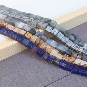 Square natural stone beads including Lapis Lazuli and Quartz for DIY jewelry making