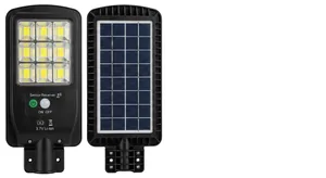 Solar outdoor street light with 9 COB LEDs, motion sensor, and adjustable bracket mount