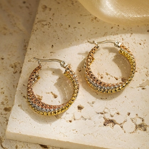 Elegant 18K gold plated titanium steel twisted hoop earrings in three metallic colors