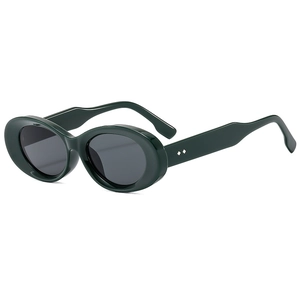 Vintage oval dark green thick frame sunglasses with dark grey lenses in Y2K aesthetic style