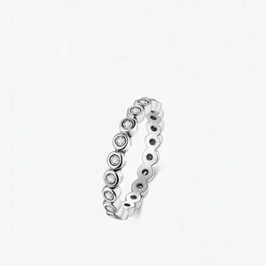 925 Sterling Silver Eternity Ring Bezel Set Round Cubic Zirconia Stackable Band Minimalist Jewelry Gift For Women