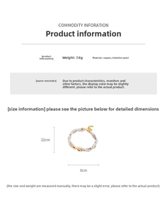Detail view of 22cm copper bracelet with faux pearls and silver-tone beads, 7.8g weight