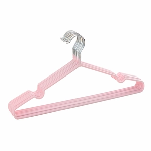 Pink non-slip plastic coated hangers with shoulder notches and heavy duty metal hooks