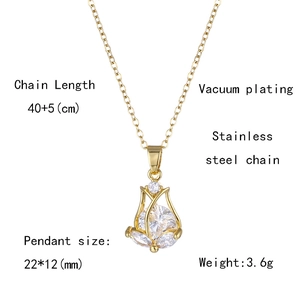 Detail view of tulip pendant with dimensions 22x12mm and 40+5cm stainless steel chain