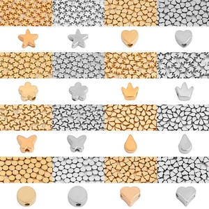 Gold and silver CCB plastic beads in star, heart, and flower shapes for DIY jewelry making