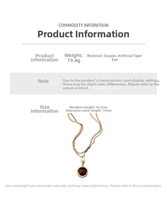 Detail view of gold-plated twisted chain necklace with faux tiger eye stone dimensions