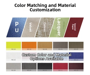 Detailed material swatches showing linen, PU, and velvet options in 18 custom colors