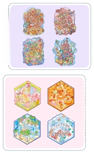 Detailed collection of 3D isometric scene stickers featuring magic and four seasons themes