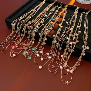 Collier Multirang En Cuivre Avec Pierres De Zircon Rondes Élégant Mode De Luxe Chaîne De Clavicule Pour Femmes