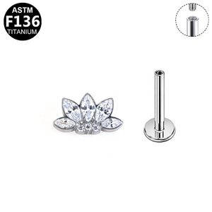 ASTM F136 titanium lotus stud earring with white zircon inlay on white background
