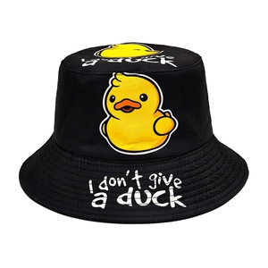 Bucket Hat Polyester Duck Print Slogan Retro Sun Protection Breathable Outdoor Fisherman Cap Women Foldable Casual Hat
