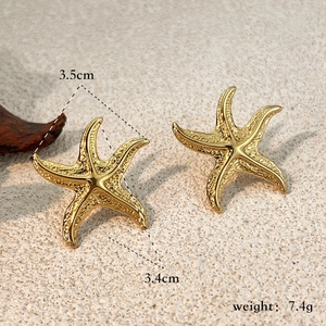 Orecchini a stella marina dorati in acciaio inossidabile con design retrò da 3,5 cm