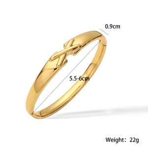 Polished 18K gold-plated stainless steel bangle with 0.9cm width and X-shaped design