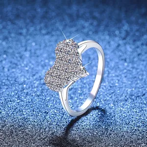 Moissanite S925 sterling silver ring with heart-shaped pave diamond setting for women