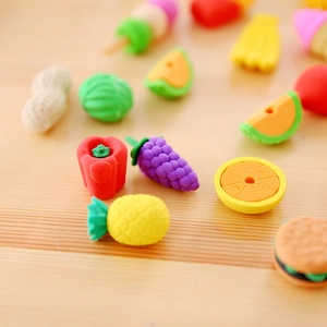 Mini fruit and food shaped novelty erasers set for kids school stationery gifts