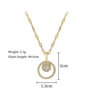 Detailed dimensions of gold circle necklace showing 2.7g weight and 40+5cm chain length