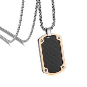 Men's titanium steel dog tag necklace with carbon fiber inlay and rose gold frame
