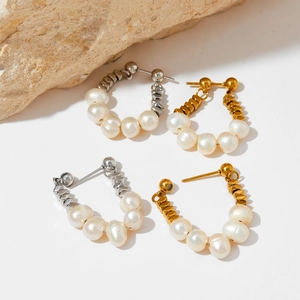 French style stainless steel beaded earrings with natural freshwater pearls in gold and silver