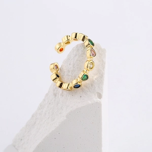 18K gold plated adjustable open ring featuring colorful zircon geometric gemstones
