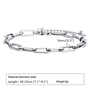 5mm stainless steel paperclip chain bracelet with adjustable lobster clasp and sizing details
