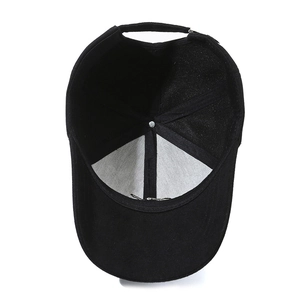 Inside view of black baseball cap with K embroidery and adjustable strap for unisex