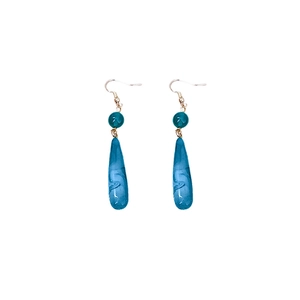 Bohemian vintage teardrop drop earrings with blue agate texture and golden hooks