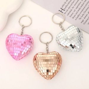 Porte-clés Boule Disco En Forme De Cœur Pendentif Miroir Réfléchissant Accessoire Rétro Scintillant