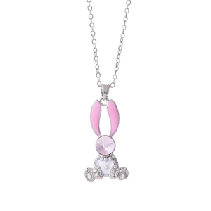 Pink bunny necklace with lavender gemstone and silver chain for women's fashion