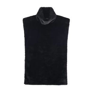 Gilet sans manches chic en fausse fourrure noire à col montant pour femme mode 2025
