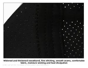 Macro view of widened moisture-wicking sweatband and high-density stitching on mesh cap