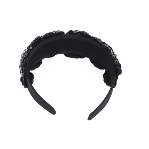 Handmade wide black headband for women with sparkling crystal beads in a vintage style