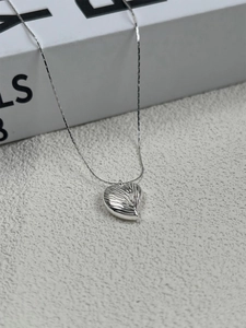 925 Sterling silver heart necklace with unique wrinkled texture shell design on thin chain