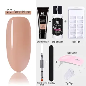 Solid nail extension gel kit with 15ml dark nude gel, mini UV lamp and manicure tools