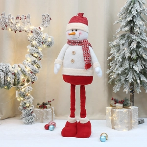 38-inch telescopic snowman doll decoration with knitted sweater and long red legs