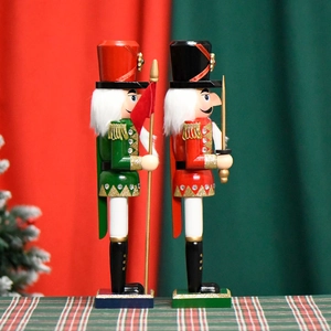 38cm wooden nutcracker soldier puppets set with glitter uniforms for Christmas decor