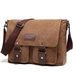 Retro Men Canvas Messenger Bag Vintage Shoulder Bag Large Capacity Crossbody Bag Multiple Pockets Casual Work Travel