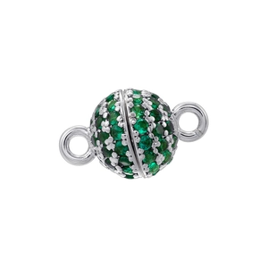 Detail of 6mm silver magnetic clasp connector with green micro-pave cubic zirconia