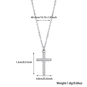 Macro shot showing dimensions of silver S925 cross necklace with cubic zirconia