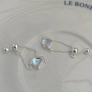 French vintage 925 sterling silver long chain drop earrings with heart crystal pendants