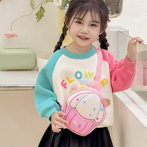 Pink cartoon strawberry cupcake crossbody bag for kids with adjustable strap