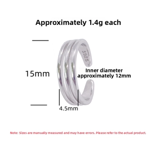 Macro view of S925 sterling silver triple-layer ear cuff with 15mm height and 12mm diameter