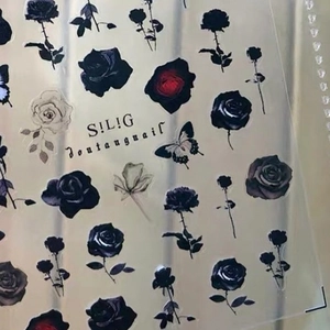 Gothic black rose and butterfly nail stickers with ultra-thin matte self-adhesive film