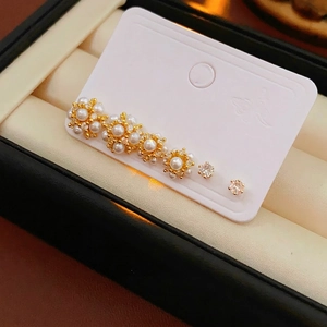 French vintage gold-plated floral pearl stud earrings set with crystal details