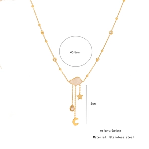 Detailed dimension guide for golden tassel cloud necklace with size and weight specs